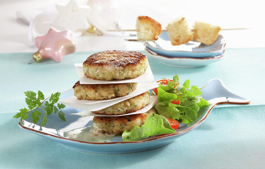 Monkfish Cakes With Salad Photograph by Teubner Foodfoto