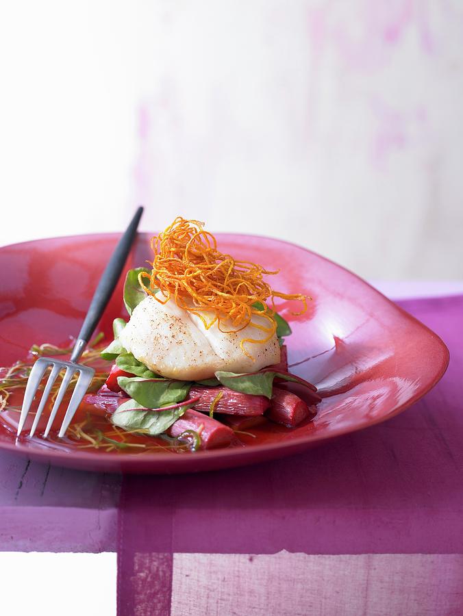 Monkfish Cheeks On A Bed Of Rhubarb Photograph by Jalag / Jan-peter Westermann