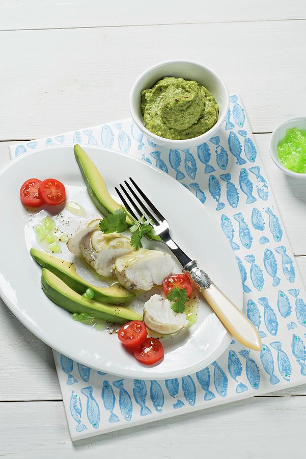 Monkfish Fillet With Lime, Coriander And Avocado Dip spain Photograph by Hans Gerlach
