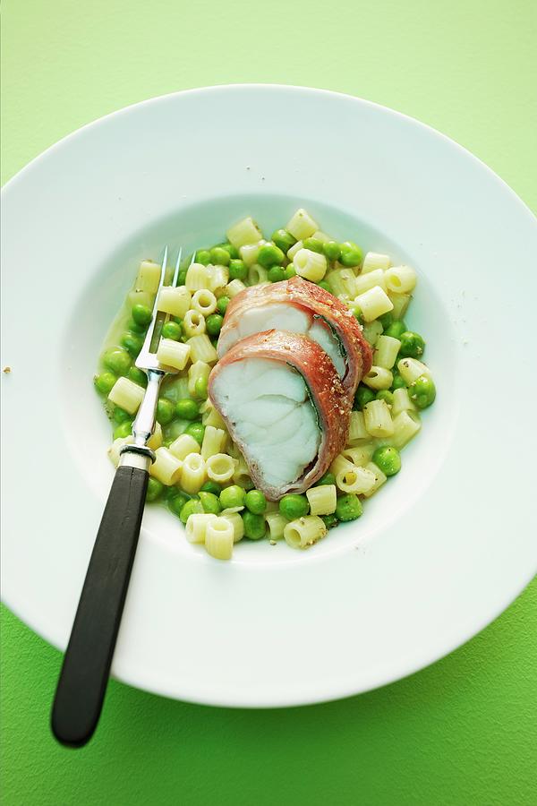 Monkfish Saltimbocca With Macaroni And Peas Photograph by Michael Wissing