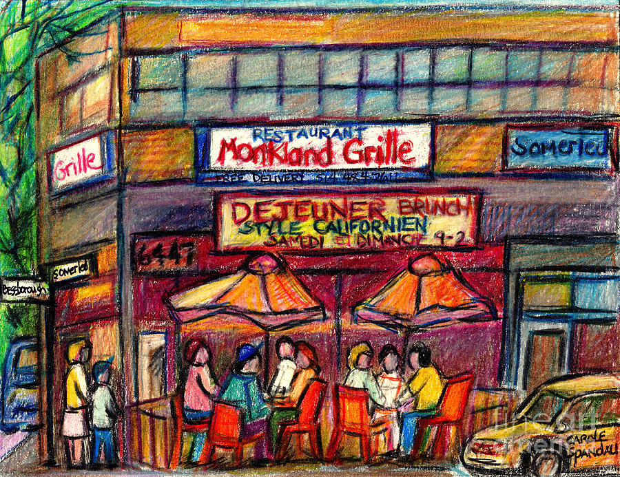 Monkland Grille Montreal Paintings Paris Style Bistro Patio Cafe Scenes Terrace Umbrellas C Spandau Painting by Carole Spandau