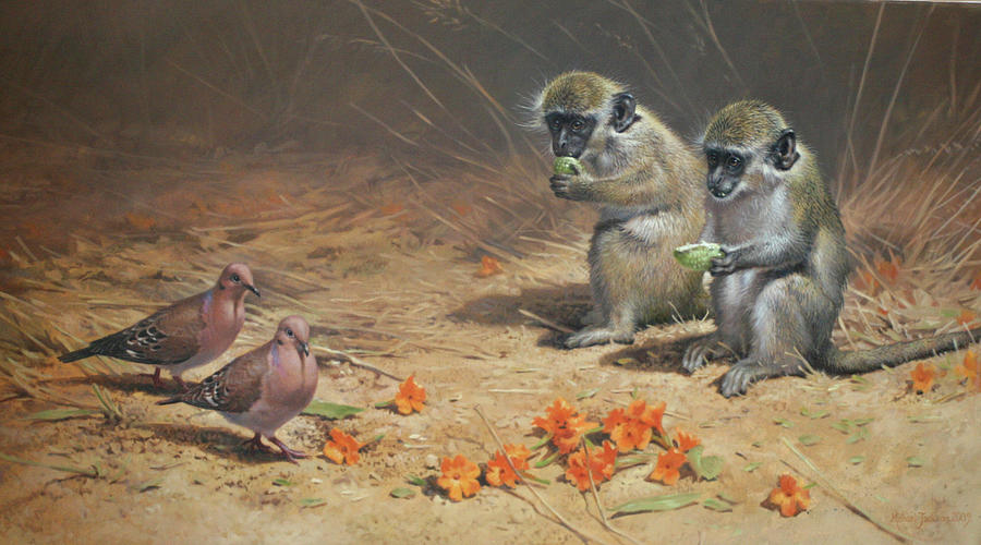 Jungle Painting - Monks And Dove by Michael Jackson