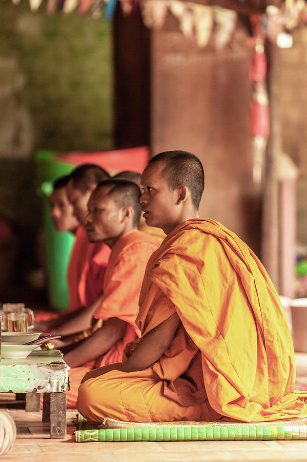 Monks At Breakfast, Wat Monastery Photograph by Cultura Rm Exclusive/gary Latham