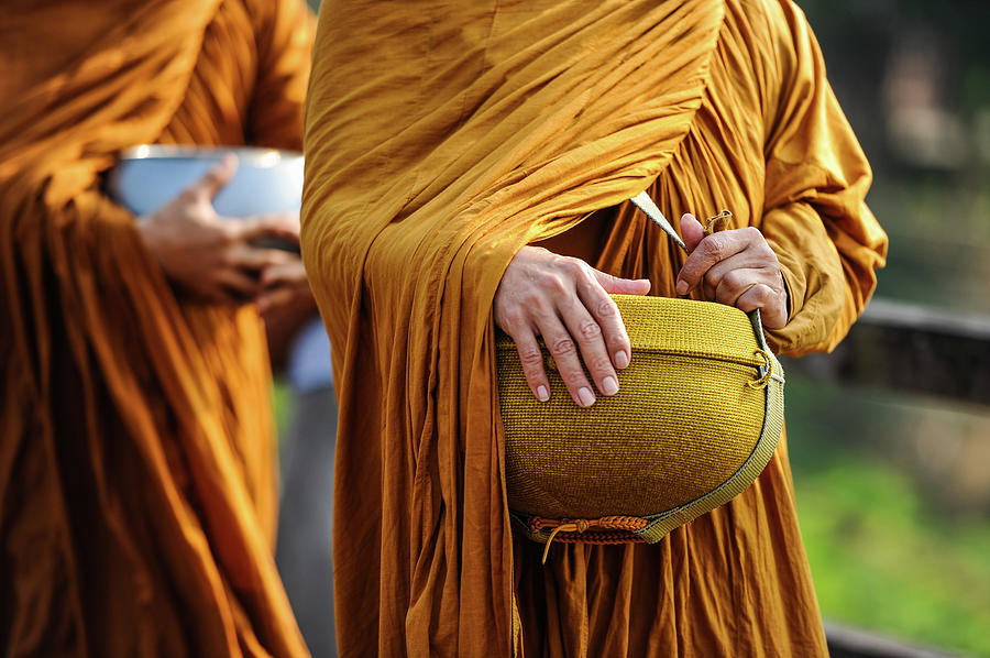 Monks Walking To Merit-making People Photograph by © Rawitat Pulam