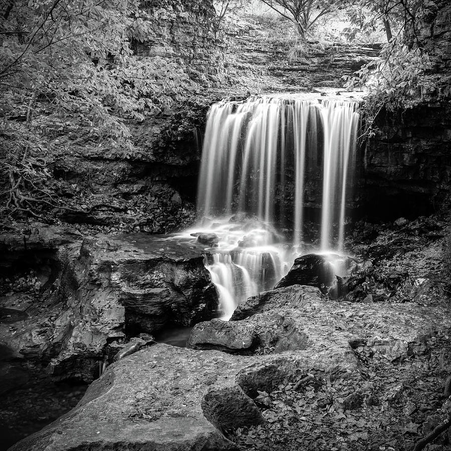 Monochrome Falls of Tanyard Creek - Bella Vista Arkansas Photograph by Gregory Ballos