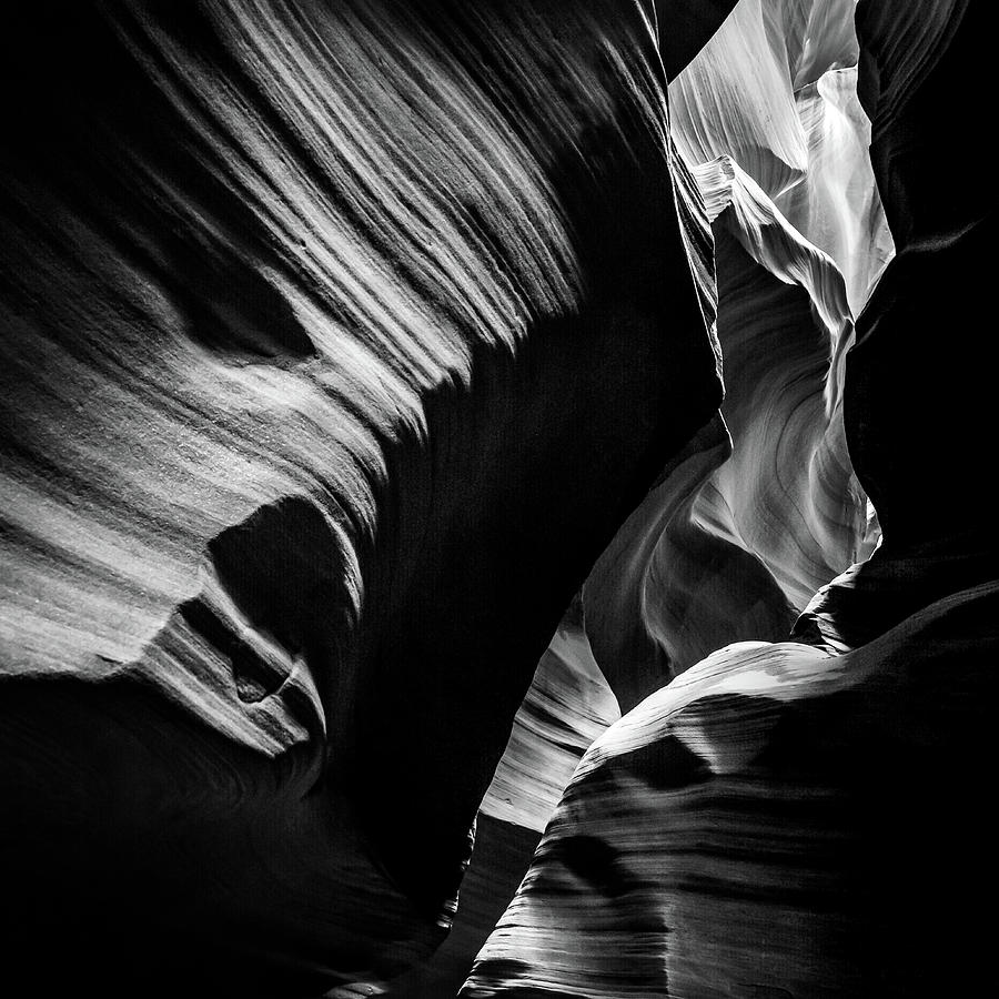 Monochrome Light and Shadows of Arizonas Antelope Canyon - Square Format Photograph by Gregory Ballos