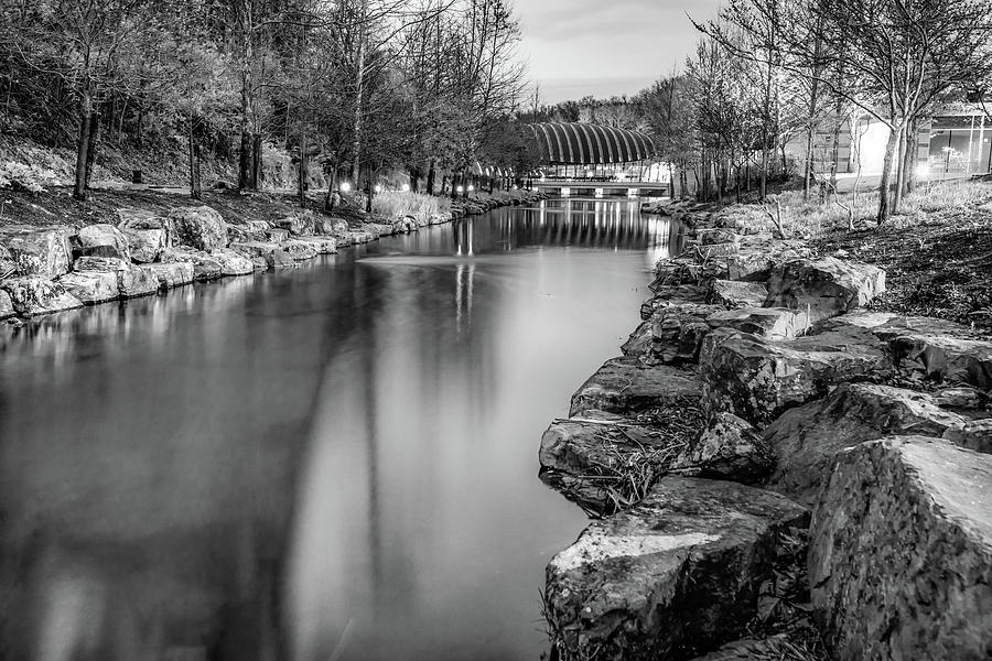 Black And White Photograph - Monochrome Night at the Museum - Bentonville Crystal Bridges by Gregory Ballos