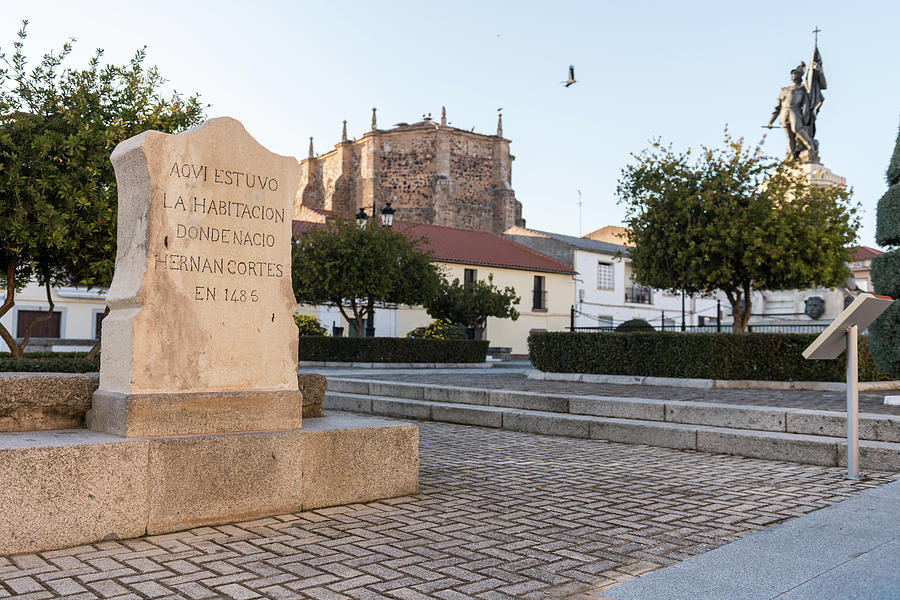 Monolith That Marks The Place The Room Of The House Where Hernan Cortes Was Born In A Plaza In Medellin, Extremadura, Spain. Photograph