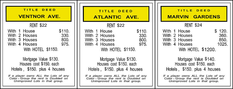 Monopoly Title Deed Cards Boardwalk Marvin Gardens 1935,1946 1961 