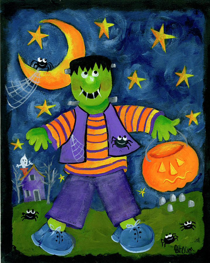 Halloween Painting - Monster Green by Pat Olson Fine Art And Whimsy
