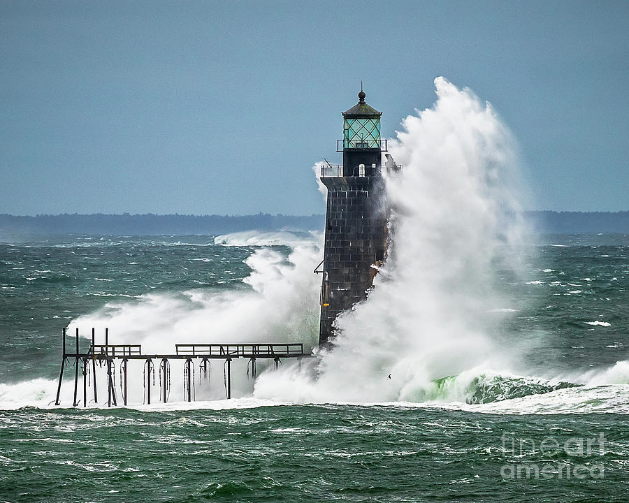 Monster Wave at Ram Island Ledge Lighthouse Photograph by Benjamin Williamson