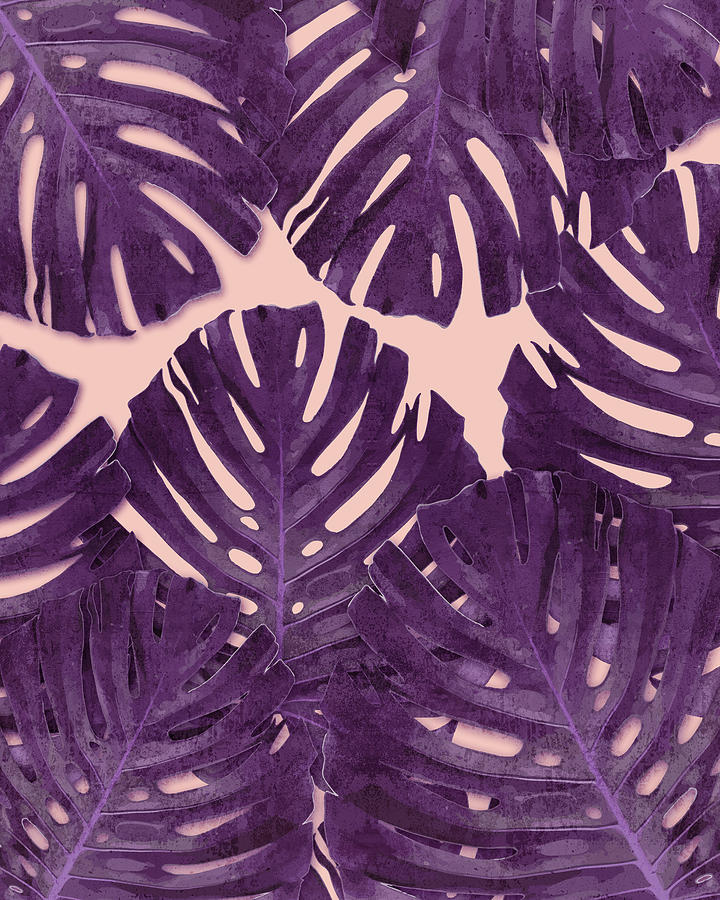 Monstera Mixed Media - Monstera Leaf Pattern - Tropical Leaf Pattern - Purple - Tropical, Botanical - Modern, Minimal Decor by Studio Grafiikka