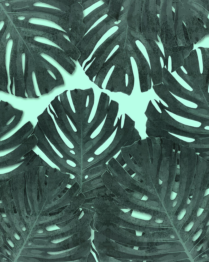 Monstera Leaf Pattern - Tropical Leaf - Teal - Tropical, Botanical - Modern, Minimal Decor Mixed Media