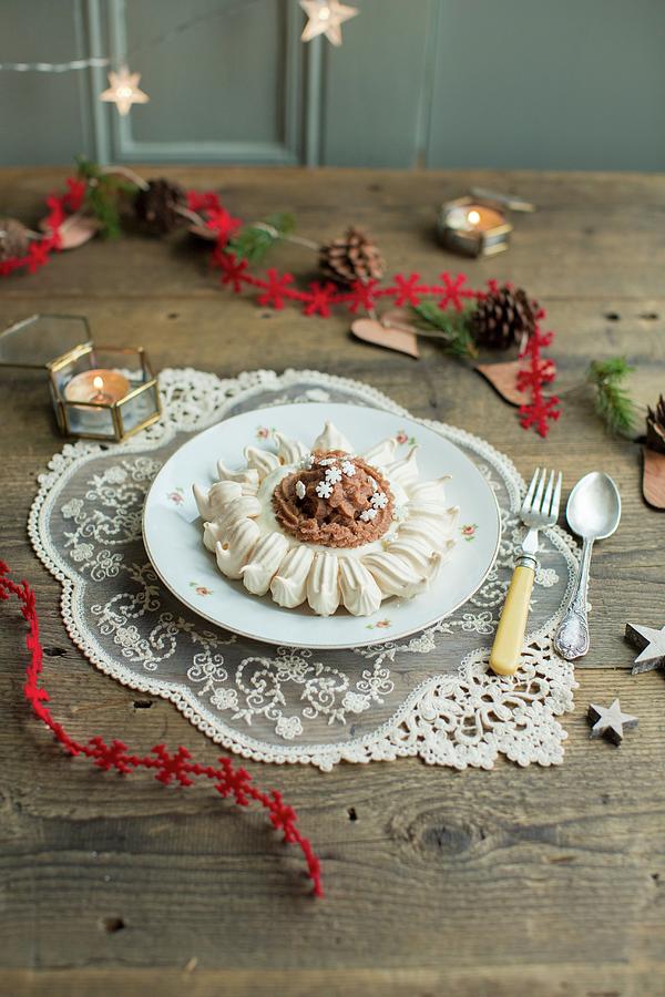 Mont Blanc Pavlova With Chestnut Puree For Christmas Photograph by Anne ...