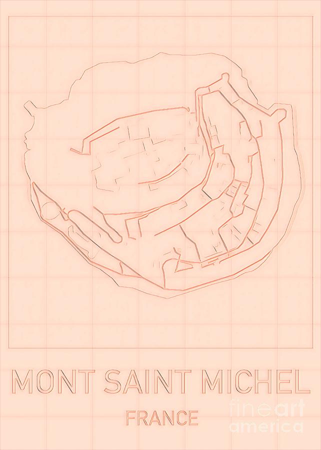 Mont Saint Michel Blueprint Map Digital Art by HELGE Art Gallery