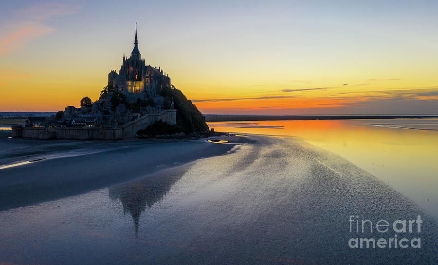 Mont St Michel Sunset Reflection Photograph