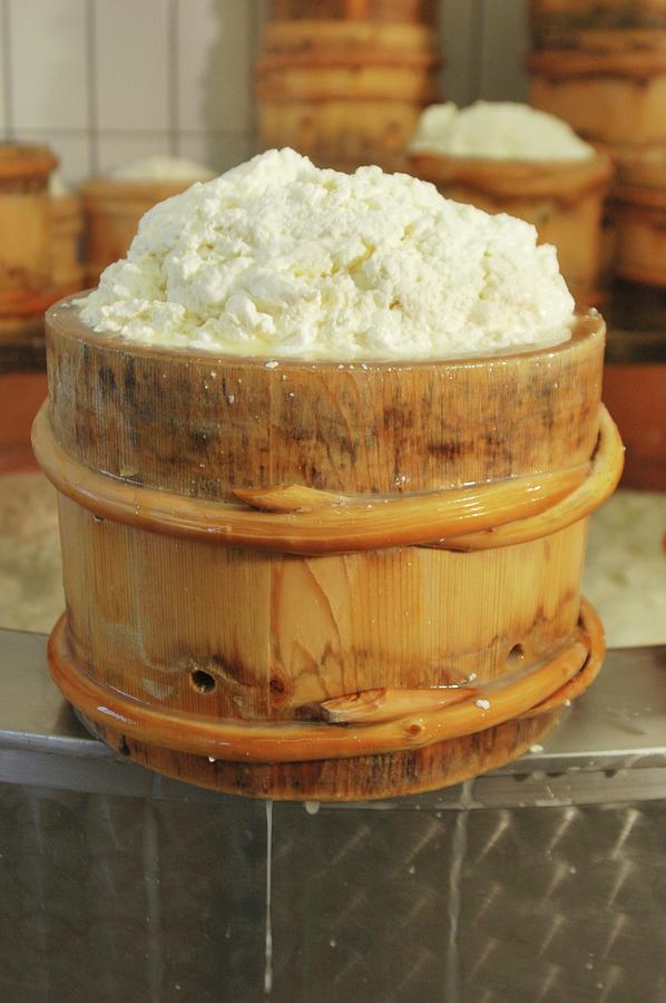 Montafoner Cream Cheese In A Wooden Barrel In A Dairy Photograph by Rita Newman