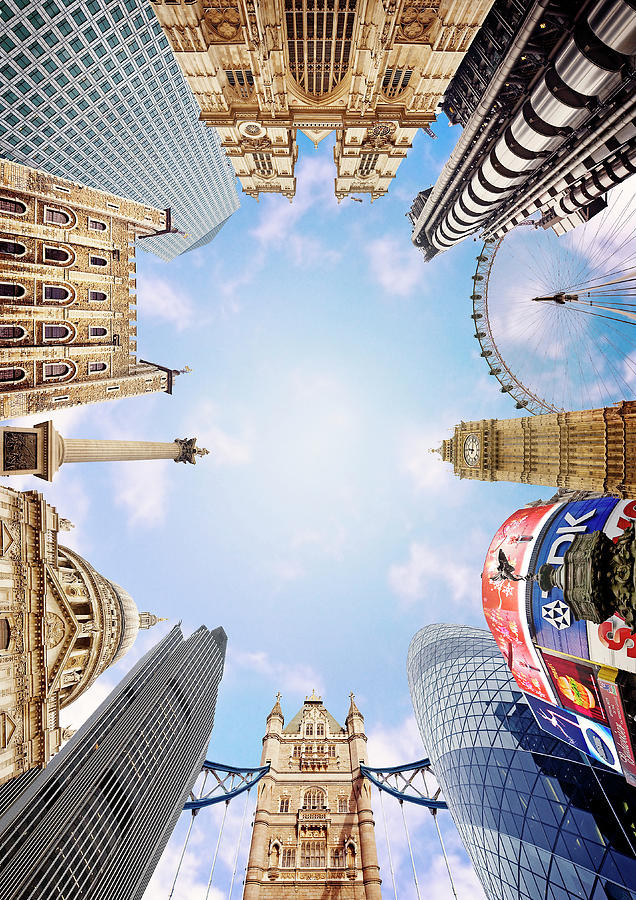 Piccadilly Circus Photograph - Montage Picture Of London Landmarks by Caroline Purser Piccadilly Circus Photograph - Montage Picture Of London Landmarks by Caroline Purser