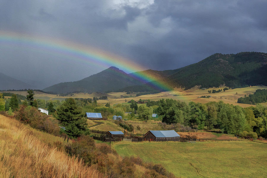 Mountain Photograph - Montana Farm Rainbow by Galloimages Online