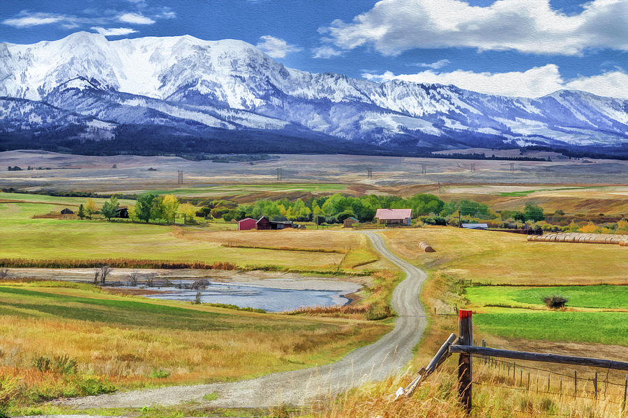 Mountain Photograph - Montana Farm (watercolor) by Galloimages Online