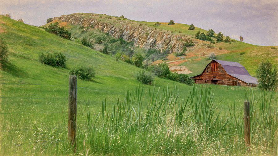 Montana Mountainside Rustic Barn Photograph by Marcy Wielfaert