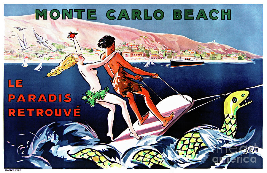 Monte Carlo Vintage Poster Restored Drawing