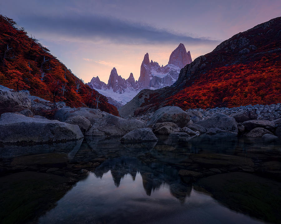 Monte Fitz Roy Refraction Photograph by Leah Xu