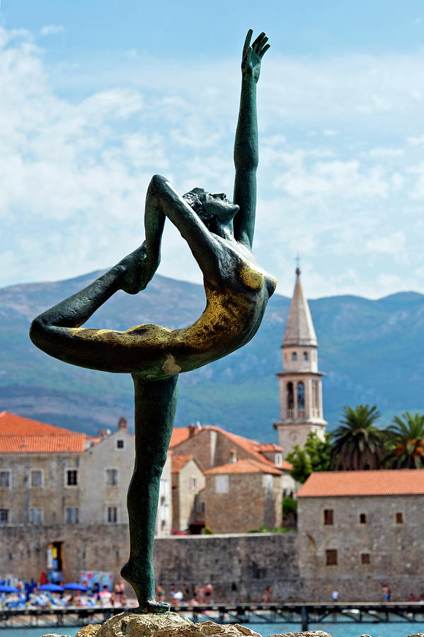 Montenegro, Budva, Adriatic Sea, Bronze Ballet Dancer Sculpture, Symbol Of Budva Digital Art by Stipe Surac