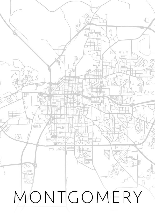 Montgomery Alabama City Map Black And White Street Series Mixed Media