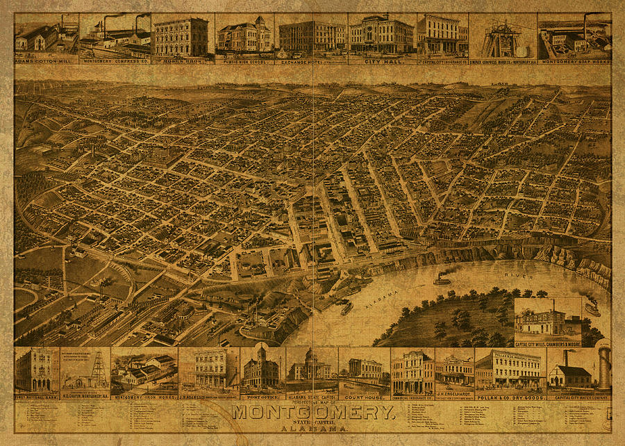 Montgomery Alabama Vintage City Street Map 1887 Mixed Media by Design ...