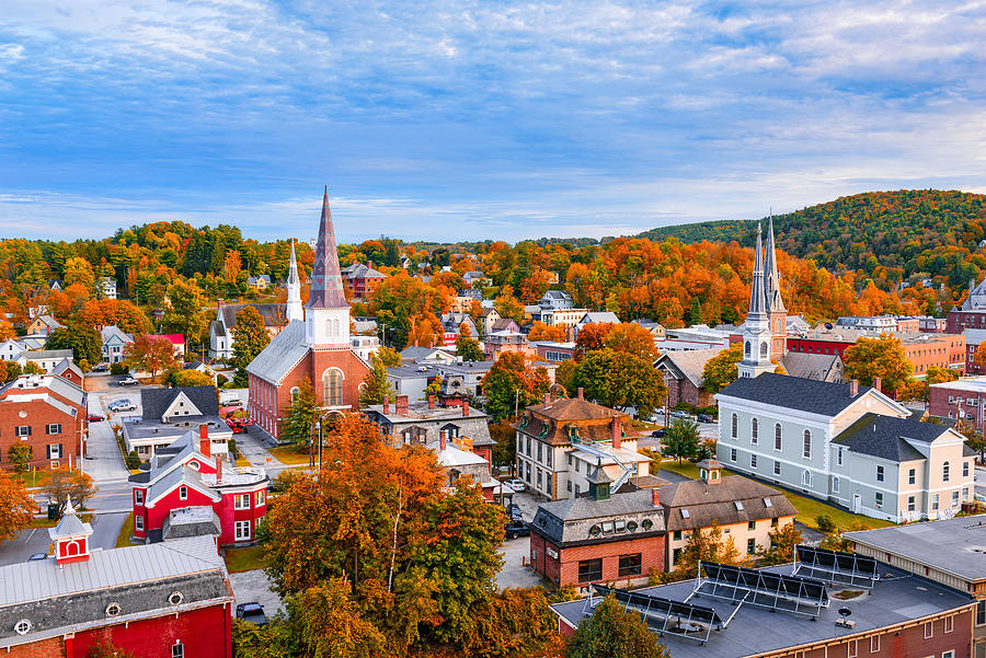 Sea Photograph - Montpelier, Vermont, Usa Autumn Town by Sean Pavone