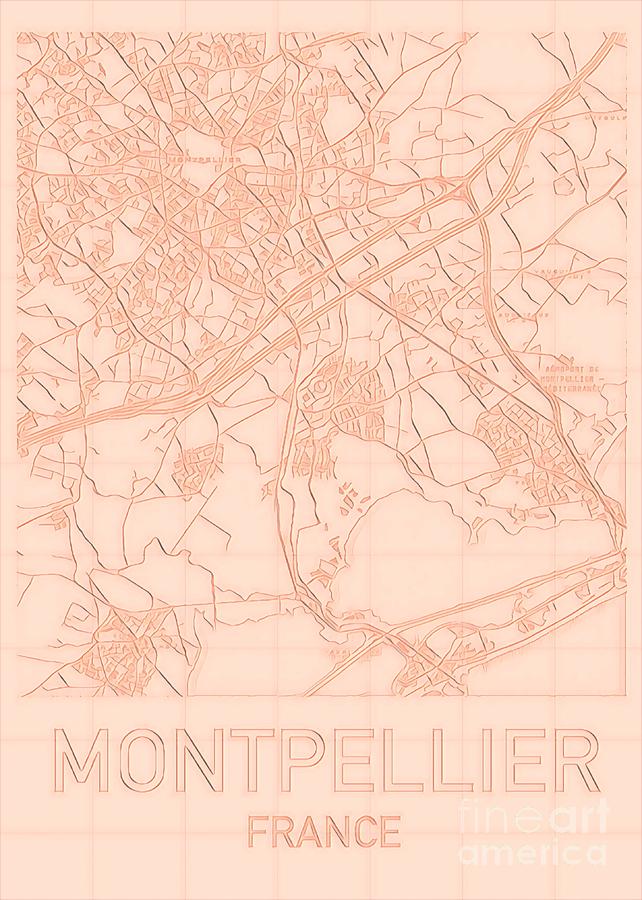 Montpellier Blueprint City Map Digital Art by HELGE Art Gallery