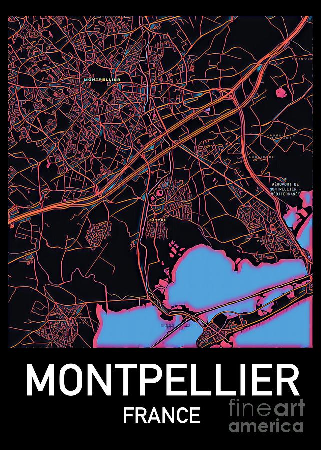 Montpellier City Map Digital Art by HELGE Art Gallery