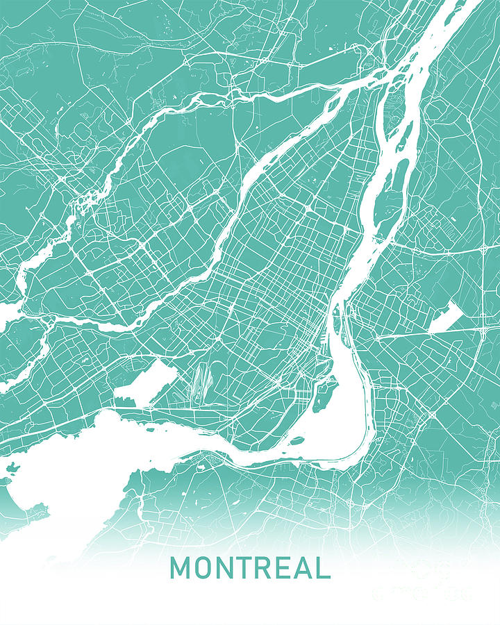Montreal map teal Digital Art by Delphimages Map Creations