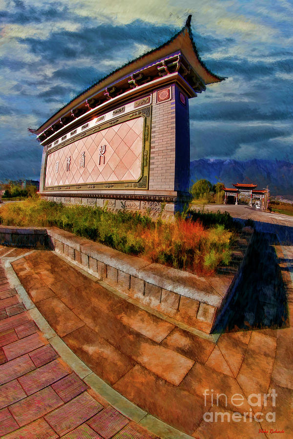 Monument In Front Of Three Pagodas of Chongsheng Temple at Dali, China Photograph by Blake Richards