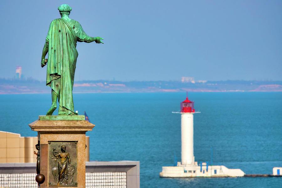 Monument to Duke de Richelieu and the Vorontsov Lighthouse  Photograph by Fabrizio Troiani