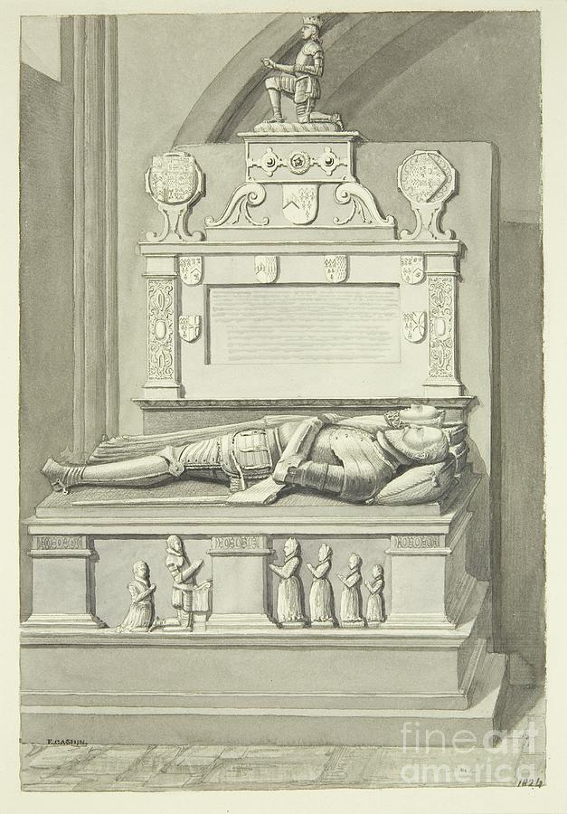 Interior Painting - Monument To Sir Henry Newton, And Lady Newton, In Bristol Cathedral by Edward Cashin