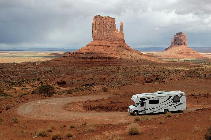 Monument Valley, Rv On Road Digital Art by Heeb Photos