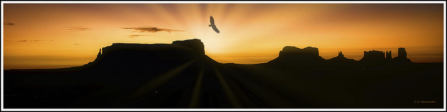 Monument Valley Sunrise, Bird Silhouette Photograph by A Macarthur Gurmankin