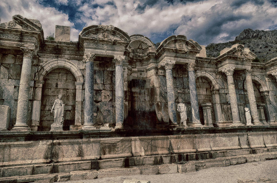 Monumental fountain and statues at Sagalassos Photograph by Steve Estvanik