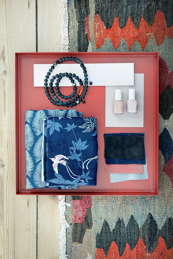 Mood Board With Fabric Swatches, Nail Polishes And Necklace Photograph by Bjarni B. Jacobsen