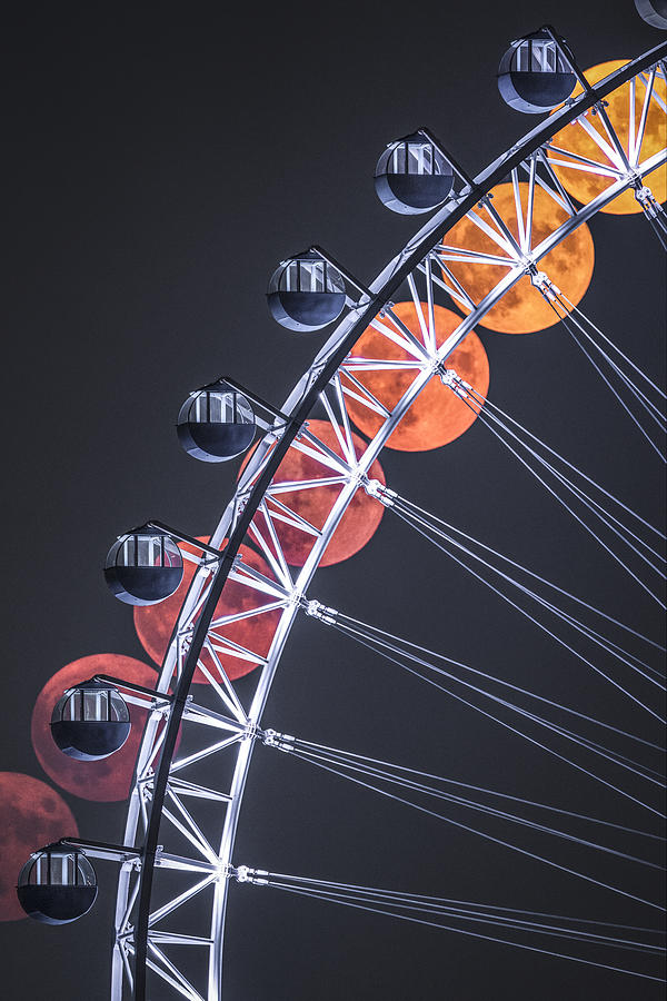Moon And Ferris Wheel Photograph by Ran Shen