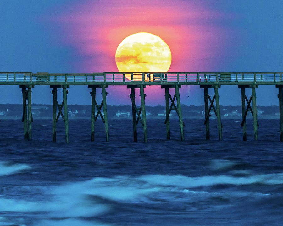 Moon and Pier Photograph by Nick Noble
