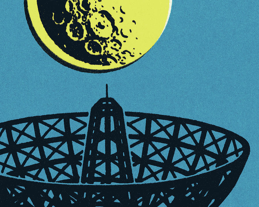 Science Fiction Drawing - Moon and Satellite Dish by CSA Images