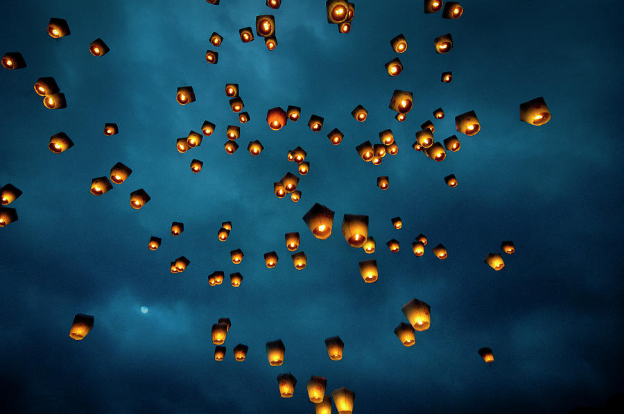 Moon And Sky Lanterns Photograph by Dilip Bhoye