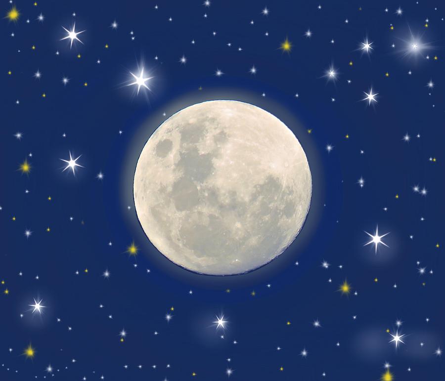 Moon and Stars Mixed Media by Joan Stratton
