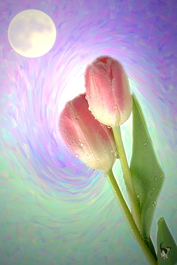Moon And Tulips Digital Art by Joyce Dickens
