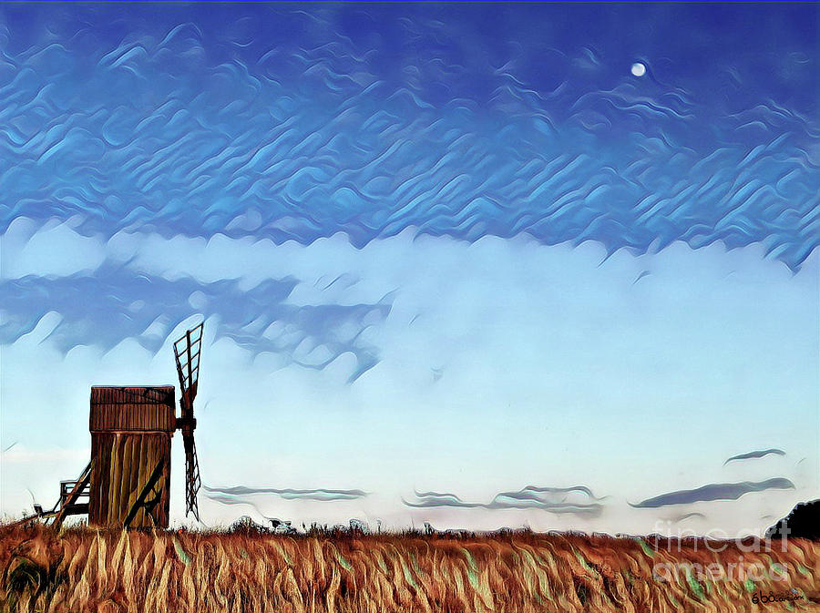 Moon and Windmill Digital Art by Elaine Berger