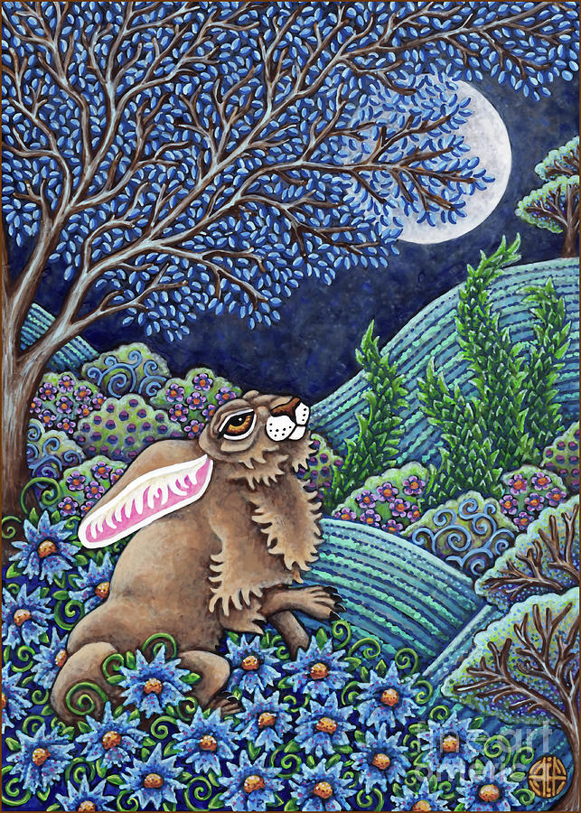 Moon Gazing Hare 1 Painting by Amy E Fraser