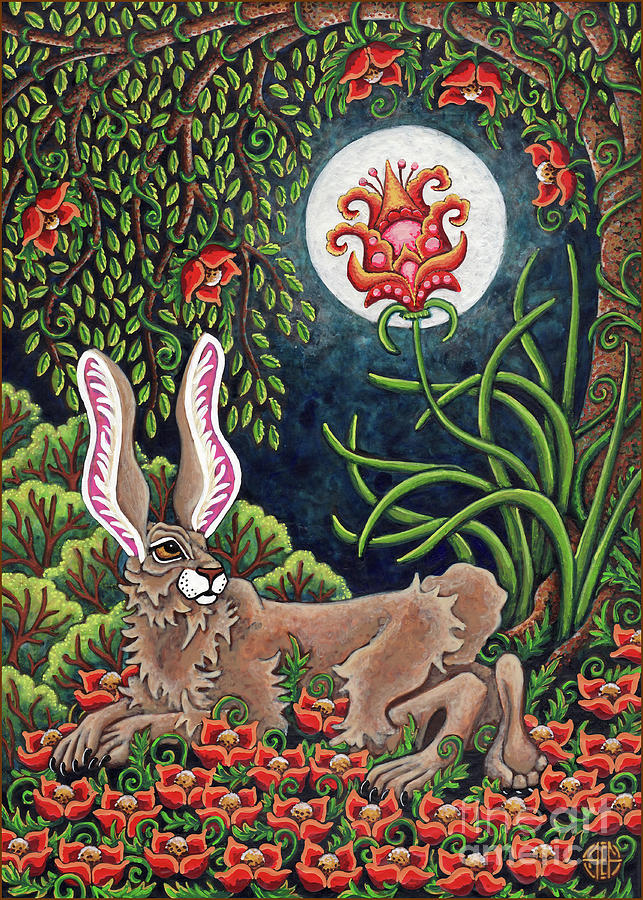 Moon Gazing Hare 2 Painting by Amy E Fraser